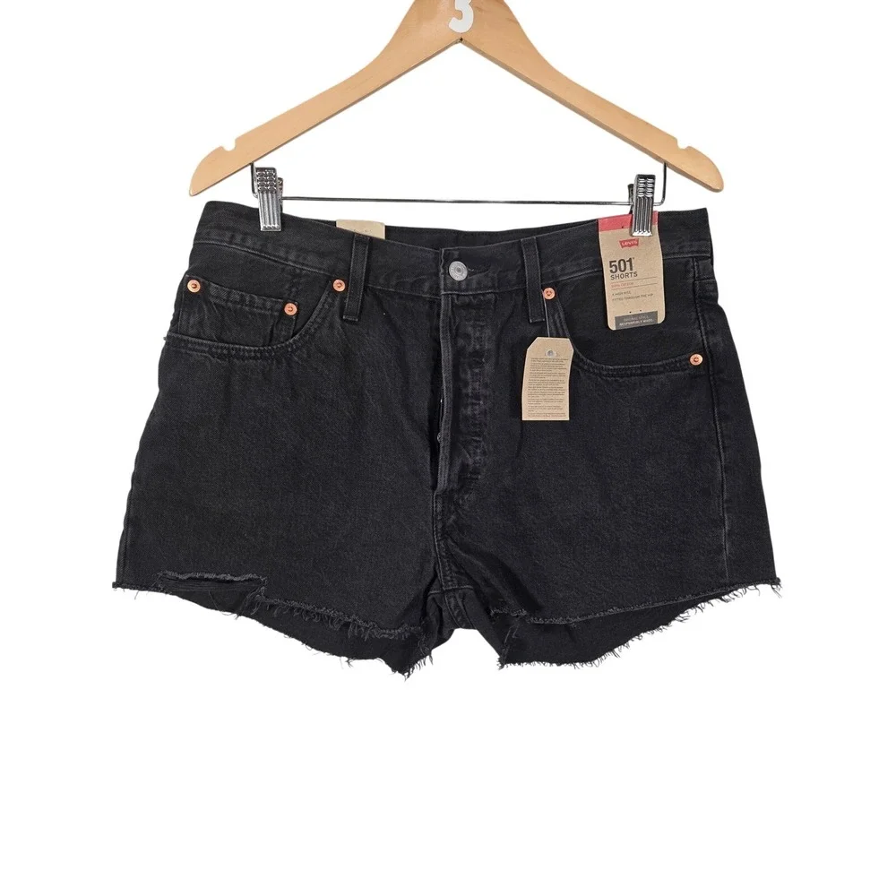 Levis 501 Original High Rise Denim Shorts‎ Black Raw Hem Womens 32 Classic USA